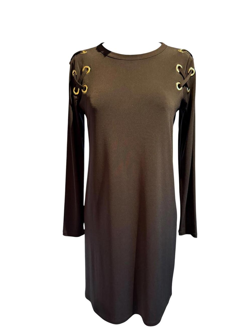 Michael Kors Long Sleeve Black Dress with Grommet Detail on Shoulders
